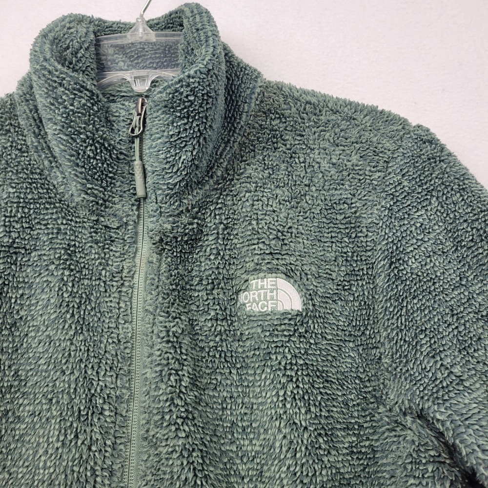 North Face Osito Jacket Women‎ Medium Green Fuzzy Fleece Teddy Full Zip Hike - Picture 2 of 15